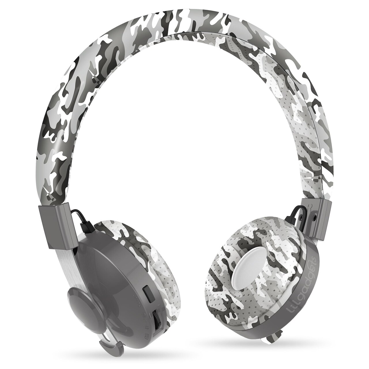 LilGadgets Untangled Pro On-Ear Wireless Kids Headphones for School, Microphone, Volume Limited, SharePort Technology, SoftTouch Padding, Snow Camo